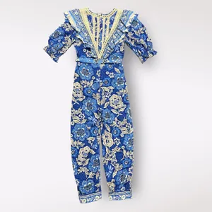 Farm Rio Full of Flowers Jumpsuit‎ Blue Crochet Lace Size M thumbnail 3