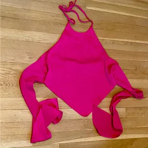Vibrant Pink Halter Top - Handkerchief Hem & High Neckline - Size Large thumbnail 4
