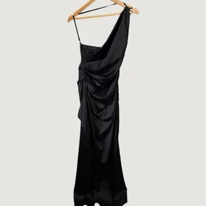 Babyboo Ariel Dress Black One Shoulder Ruched Satin Gown Size Medium NWT thumbnail 9