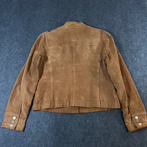 Live a Little Brown Suede Leather Jacket Rosette Floral Western Boho Womens L thumbnail 2