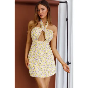 Selfie Leslie Saints & Secrets Halterneck Mini Dress Floral Yellow Size Small thumbnail 2
