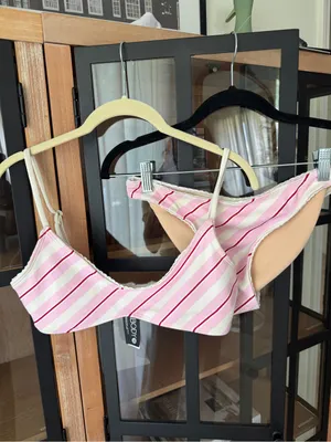 Cotton On Bikini Set striped crochet lace trim textured scoop top bottoms red thumbnail 8