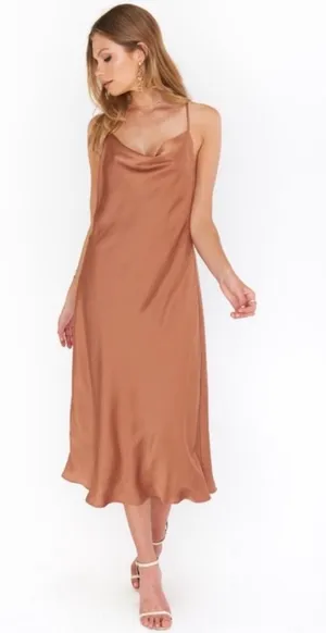 Show Me Your Mumu Verona Cowl Dress Size XXS NWT In Copper Luxe Satin thumbnail 1