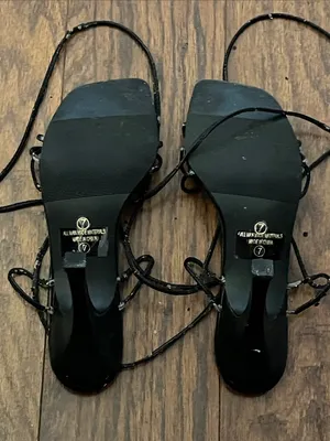 Caged Black Lace-Up Strappy Women's Sandals thumbnail 8