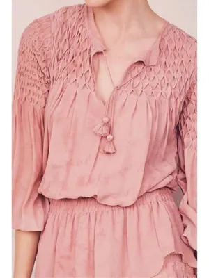 LoveShackFancy • Smocked Popover Dress in Faded Marsala pink chiffon georgette thumbnail 8