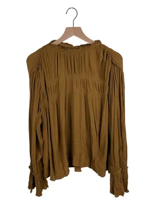 Free People Kelsey Top Size Large Ginger Snap Bell Sleeve Pleated Ruffle Boho thumbnail 4