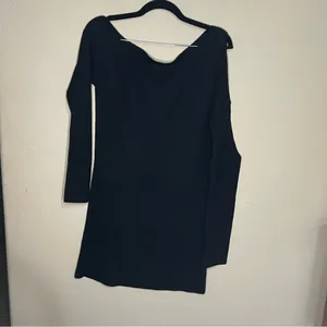 Tobi Olivia One Side Sleeve‎ Black Off Shoulder Ribbed Sweater Mini Dress thumbnail 4