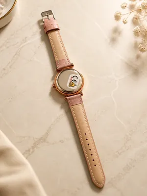 Women's Rose Gold Case Pink Leather Strap Watch Adjustable Band thumbnail 3