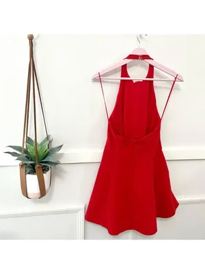 Zara Short Halter Godet Dress Size S Red 3067/350/600 thumbnail 4