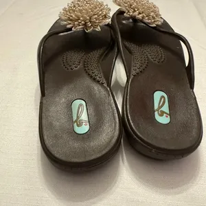 Oka-B Floral Flip Flop Sandals Brown Comfort Thong USA Made Women’s 8.5-9.5 thumbnail 6