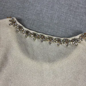 J McLaughlin Sweater Womens M White Jeweled Crew Neck Tight-Knit Pullover thumbnail 8