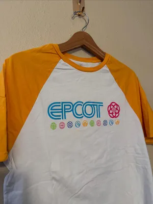 Disney Epcot Center Baseball Tee Shirt Yellow White Raglan Size Large thumbnail 3