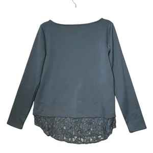 Ann Taylor Shirt Womens Medium Blue Lace Hem Boat Neck Tunic Long Sleeve Top thumbnail 3