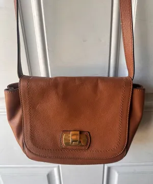 Cole Haan Valise Jenna Cognac Leather Crossbody Shoulder Bag Turn Lock Purse thumbnail 1