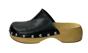 Zara Womens Black Studded Faux Leather Round Toe Slip On Mules Clogs Shoes 8.5 thumbnail 1