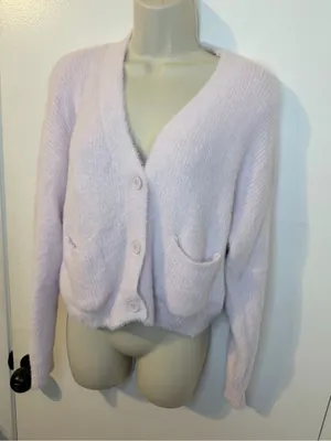 Forever 21 Soft Fuzzy Knit Cropped Cardigan XL Light Pink thumbnail 5