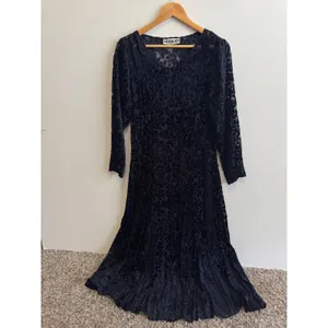 Vintage Caron Joy Sheer‎ Velvet Burnout Dress Floral Long Sleeve Maxi Evening thumbnail 6