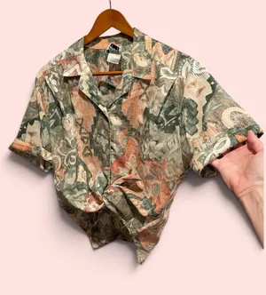 Cute vintage 80s cotton candy pastel cotton blend oversized button front shirt thumbnail 1