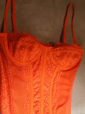 Out From Under Urban Outfitters Lace Corset Bustier Top Orange Neon Size S thumbnail 2