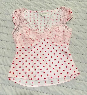 pink lace polka dot top Size XS thumbnail 1