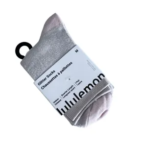 Lululemon Glitter Socks Quarter Length Blissful Pink with Silver Medium thumbnail 3