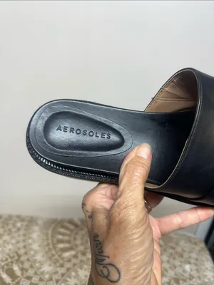 AEROSOLES Lima Black Leather Slide Mules with Gold Chain Accent thumbnail 2