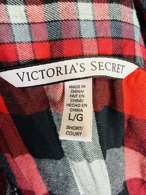 Victoria Secret Pajama Set Sz L Red Black Plaid Button Up Top Drawstring Pants thumbnail 10