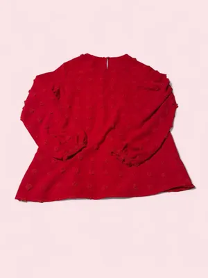 Women's Red Long-Sleeve Blouse with Subtle Dot Embroidery thumbnail 2