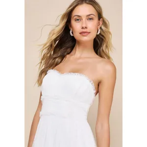 Lulus Women L White Tulle Swiss Dot Strapless Tiered Midi Dress NEW Romantic thumbnail 2