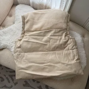 Women's Faux Leather Yoke Sherpa Vest Jacket Cream Pockets XXLARGE NWT thumbnail 8