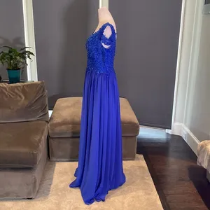 Women’s Blue A-Line Lace Appliqué Bridesmaid Party Dress Leg Slit Size 10 NWT thumbnail 3