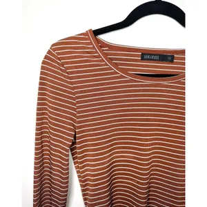 Mikarose Women's XS Rust Striped Ribbed Long Sleeve Top‎ Minimalist Earth Tones thumbnail 3