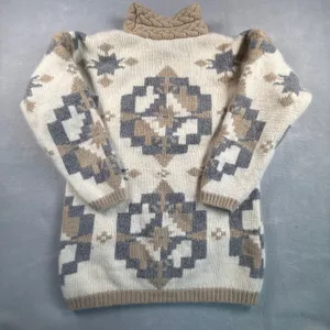 Classiques Entier Lambswool Angora Geometric Turtleneck Sweater Cream Grey XS thumbnail 3