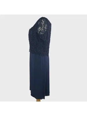 Joanna Mastroianni Sz 14 100% Silk Navy Mini Dress Cocktail Bergdorf Goodman USA thumbnail 3
