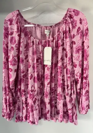 Wonderly NWT L Pink Floral Long Sleeve Peasant Top On Off Shoulder Boho Flowy thumbnail 1