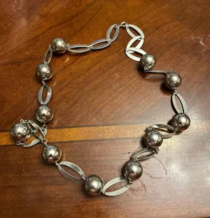 Very large chunky jewelry silver tone fashion jewlery necklace long thumbnail 1