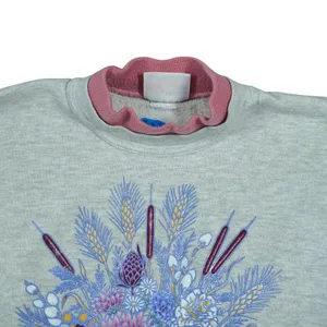 Vintage 90s Morning Sun Floral‎ Bouquet Sweatshirt Grey Double Collar Puff Print thumbnail 3