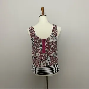 Anthropologie Meadow Rue Top Sleeveless Mixed Media Layered Striped Paisley Red thumbnail 5