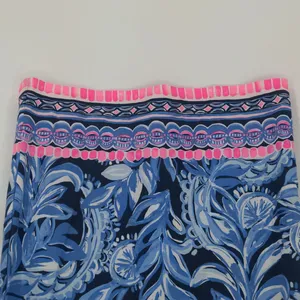 Lilly Pulitzer Blue Floral A-Line Dress XS Pink Border Ruffle Sleeve Rayon Spand thumbnail 8