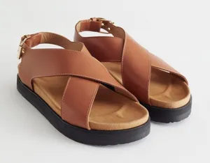 NWT & Other Stories Tan Leather Criss Cross Chunky Sandals 37 US 7 thumbnail 1