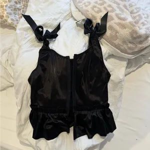 Dolls Kill Black Satin Tie-Strap Blouse thumbnail 2