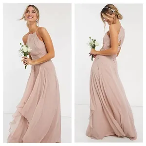 ASOS Design Bridesmaid Pink Blush Pinny Ruched Bodice Chiffon Maxi Dress Size 2 thumbnail 16