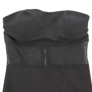 Stella Jamie Strapless Bodycon Dress Womens Size S‎ LBD Mesh Faux Leather Slit thumbnail 5
