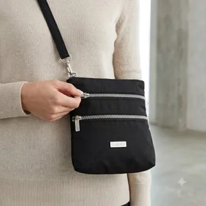 Baggallini Crossbody Bag Womens Small Black Triple Zip Nylon Travel Utility thumbnail 2