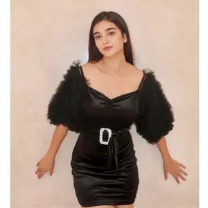 NWT!! ZARA Black Velvet Dress Ruffled Tulle Sleeves Rhinestone Party Cocktail thumbnail 8