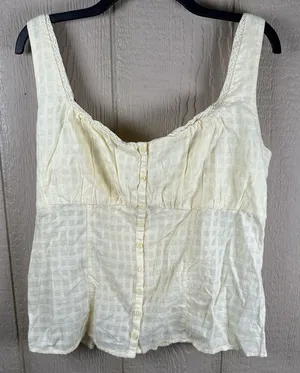 Hollister Tank Top Size XL Butter Yellow Cotton Lace Trim Button Front Coquette thumbnail 1
