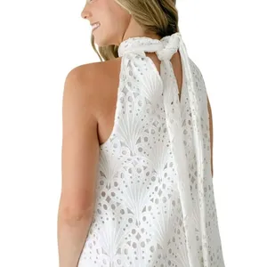 Holly Shae Eyelet‎ Lace Neck Tie Maxi Dress Women's XS/M White Boho Resortwear thumbnail 4