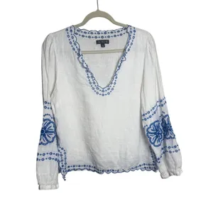 J. Crew Bungalow Embroidered Linen Top Women's Sz. S thumbnail 2