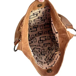 Vintage Y2K 90s Guess Tan Suede Fringe Western Bohemian Hobo Bag thumbnail 7