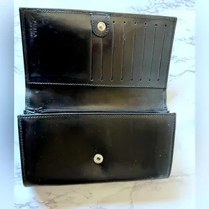 Furla Black Leather Long Wallet 7”x4” Vintage Authentic Clutch thumbnail 4